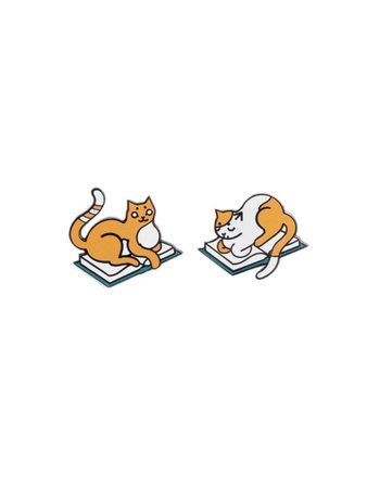 Curl Up with Books and Cats Enamel Pin Set - Pin Set of 2 by Out of Print