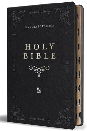 KJV Holy Bible, Giant Print Thinline Large format, Black Premium Imitation Leather with Ribbon Marker, Red Letter, and Thumb Index