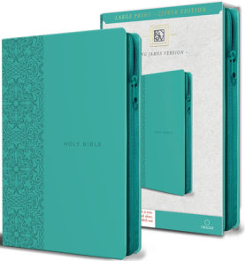 King James Version (KJV) Holy Bible  Large Print, Handy Size, Aquamarine Premium Imitation Leather Cover with Zipper, Red Letter Edition, Ribbon Marker